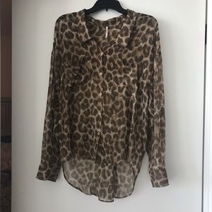 Free People Leopard Button Down